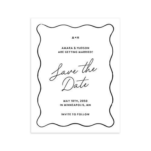 Hand Drawn Wavy Border Save the Date Petite Cards Pure White Signature smooth Blank No Standard
