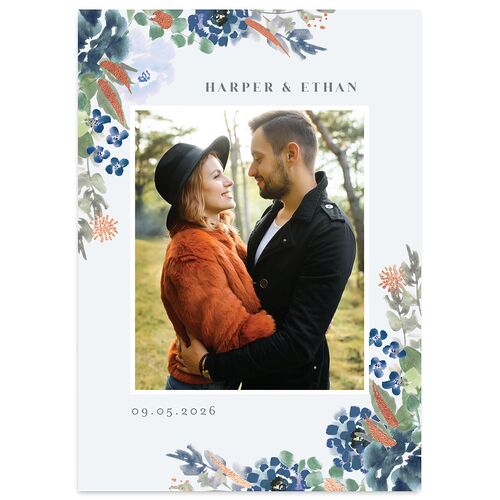 Fall Garland Save The Date Cards Rose Gold Ice Blue Signature smooth Blank No Standard
