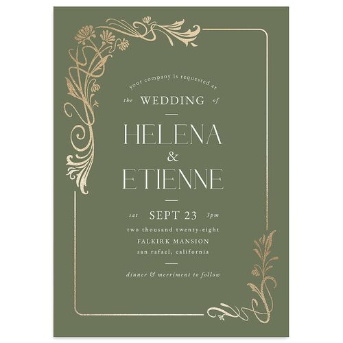 Nouveau Frame Foil Wedding Invitations Gold Dark Camo Signature Blank No Standard