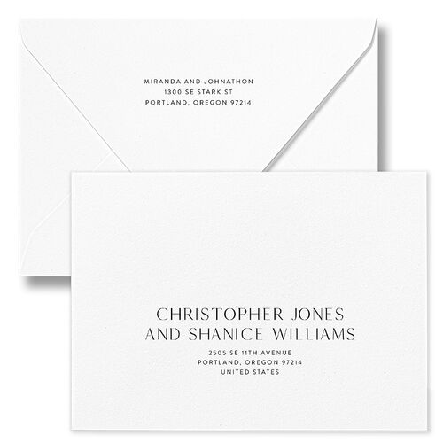 Window Gallery Save The Date Card Euro Envelopes Midnight White Both Recipient and Return Addresses Luxe Signature