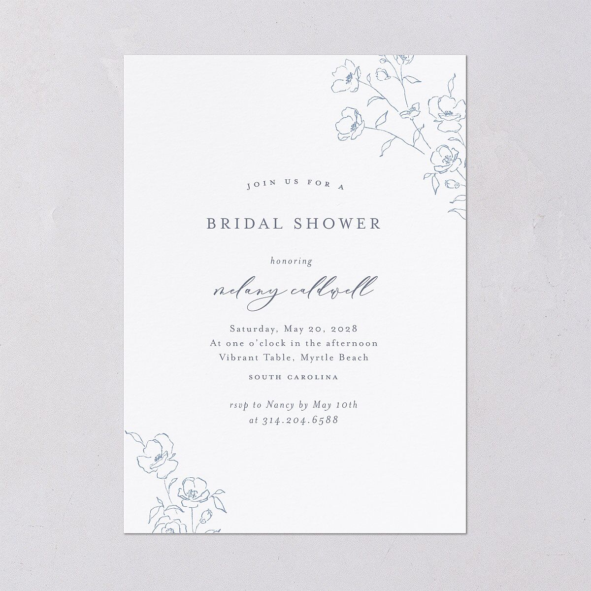 Floral Adornment Bridal Shower Invitations Dusty Blue Signature Blank Standard