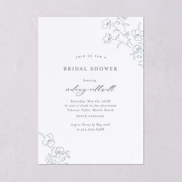 Floral Adornment Bridal Shower Invitations Dusty Blue Signature Blank Standard