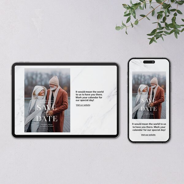 Foundation Digital Save the Date Cards Chestnut Dusty Blue Lets Celebrate
