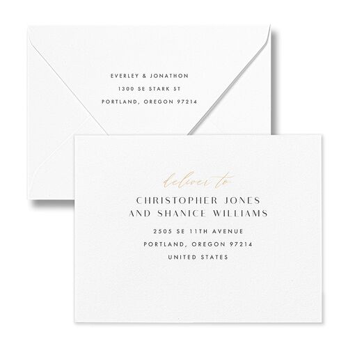 Sparkling Romance Save the Date Magnet Euro Envelopes White Plum Both Recipient and Return Addresses Luxe Signature