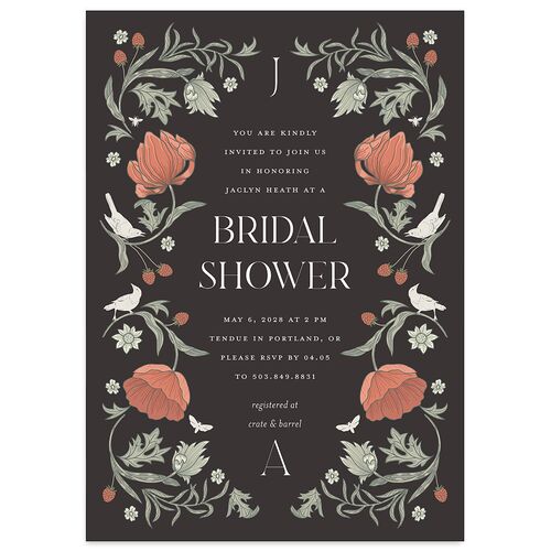 Crafted Garden Bridal Shower Invitations Charcoal Signature Blank Standard