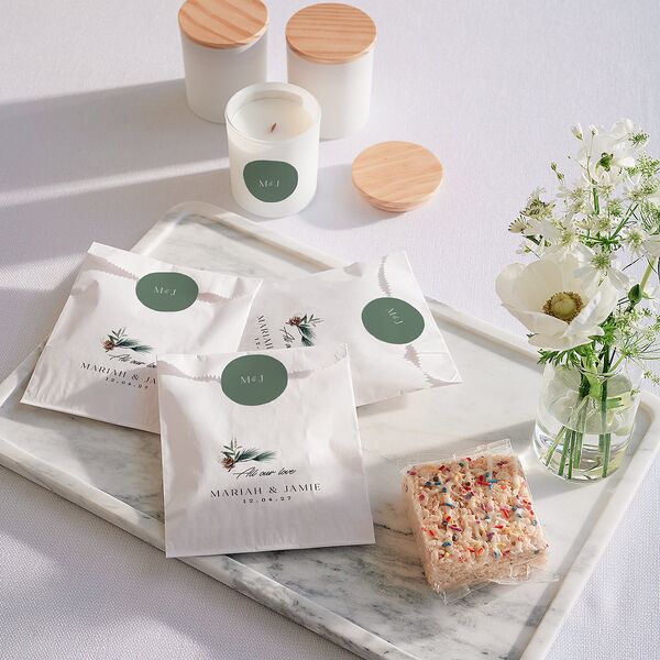 Rustic Pine Favor Bags White Eucalyptus Wax-Lined Food Safe Paper