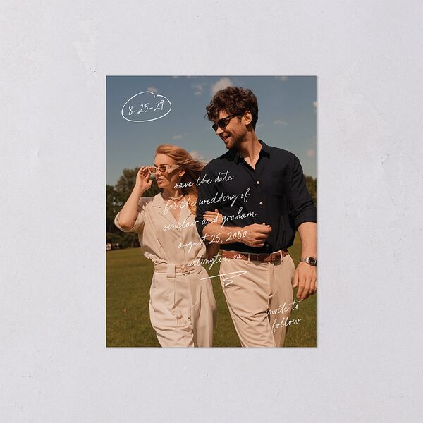 Sunny Day Modern Script Save the Date Petite Cards Pure White Signature smooth Blank Standard No