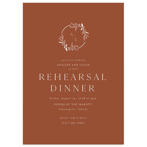 Monogram Leaves Rehearsal Dinner Invitations Walnut Signature Blank Standard