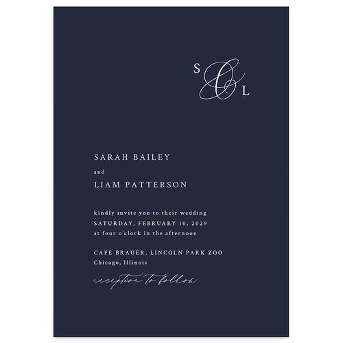 Elevated Minimalist Ampersand Wedding Invitations Navy Signature Blank No Standard