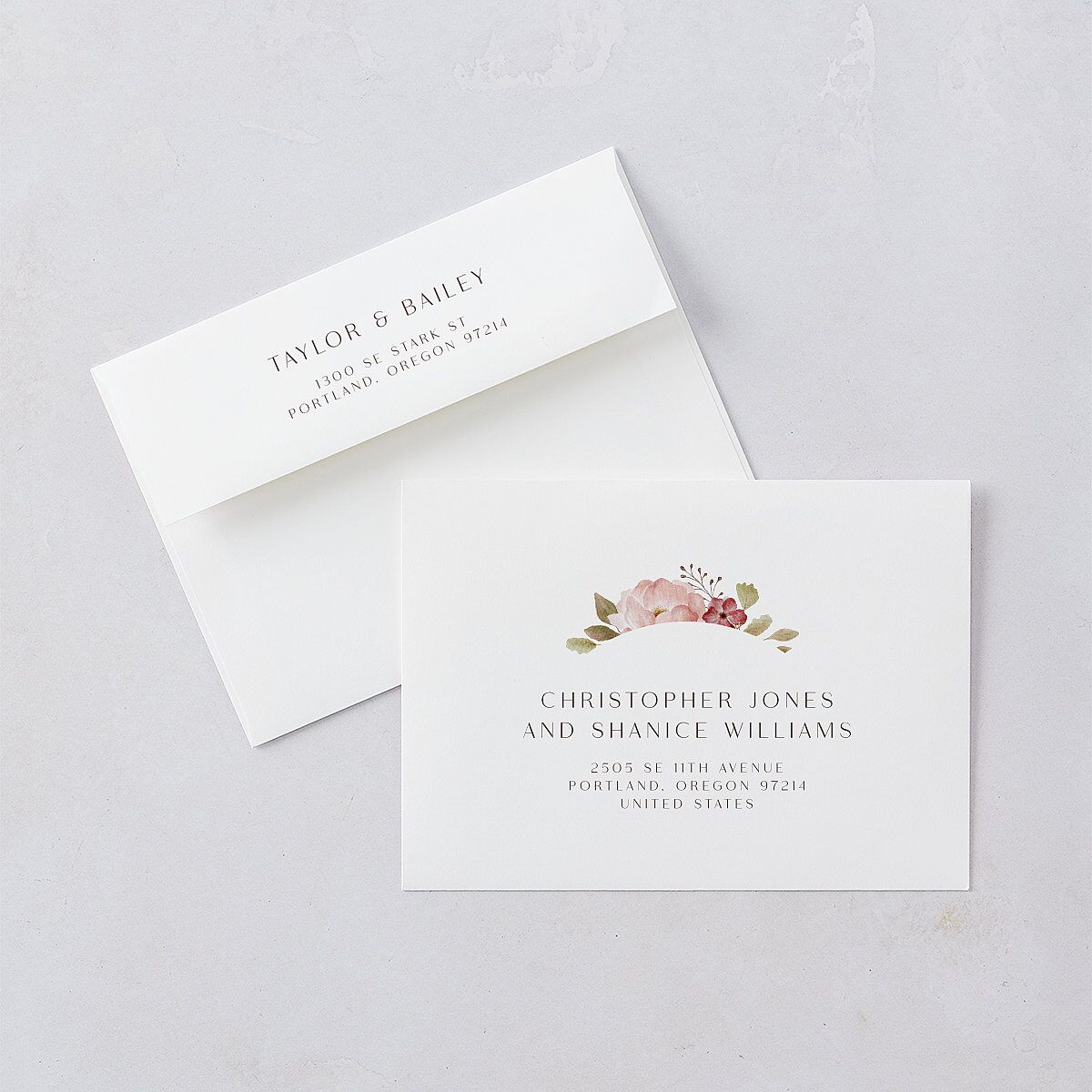 Lush Arch Save The Date Card Envelopes White Pink Cotton Both Recipient and Return Addresses Signature Standard