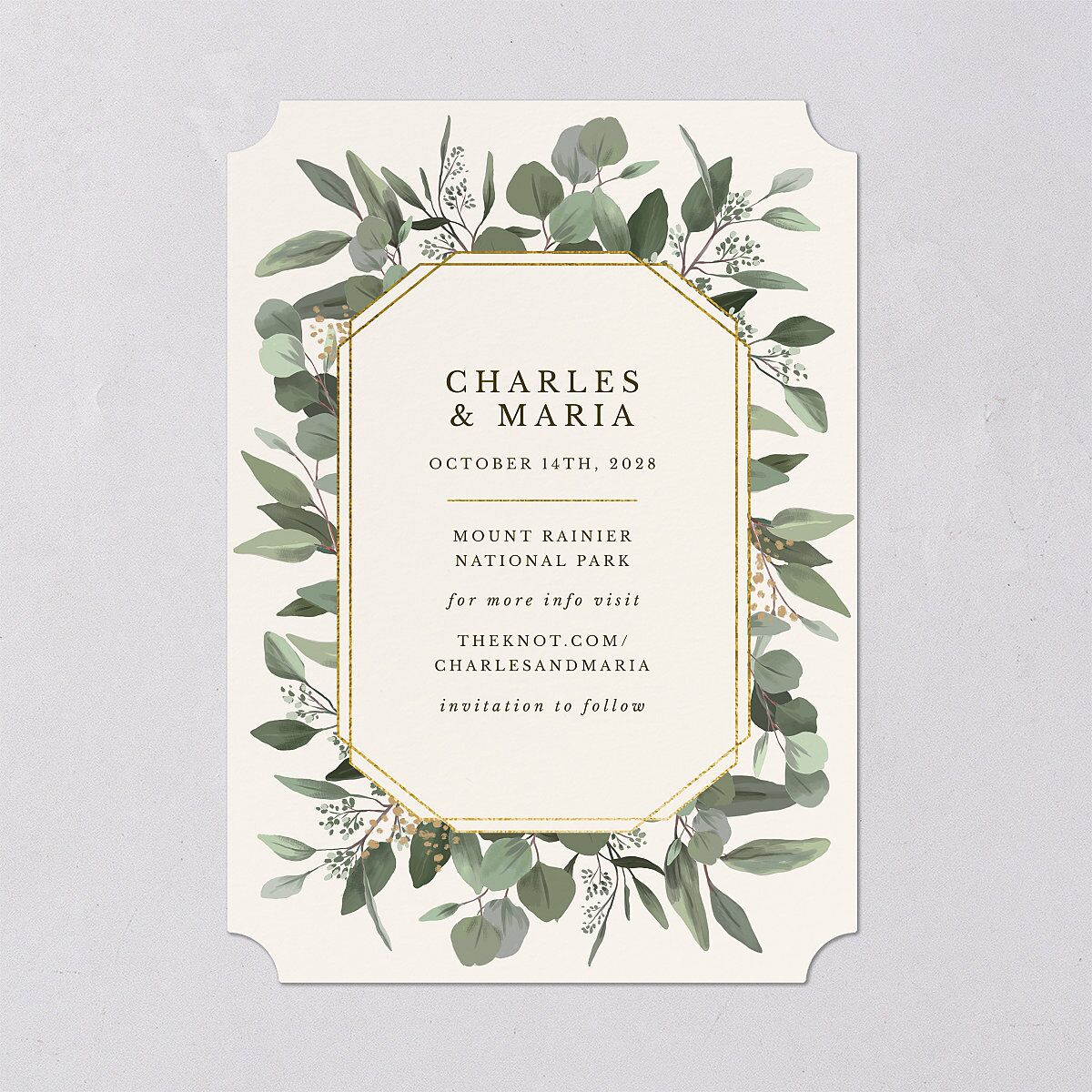 Simple Eucalyptus Save the Date Cards Linen Signature smooth Blank No Ticket