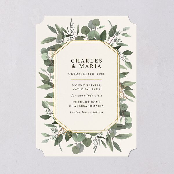 Simple Eucalyptus Save the Date Cards Linen Signature smooth Blank No Ticket