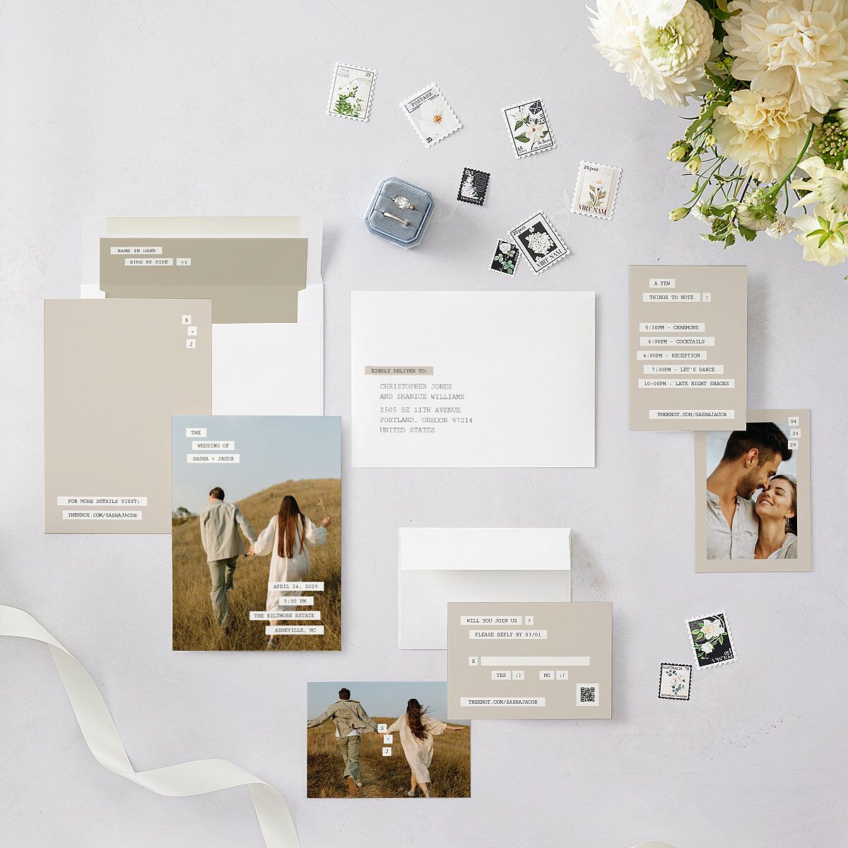 Editorial Label Maker Wedding Invitations Linen Signature Blank No Standard