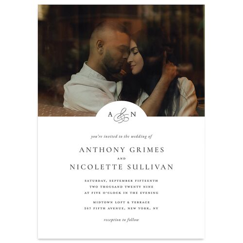 Elegant Photo Monogram Wedding Invitations Pure White Signature Blank No Standard