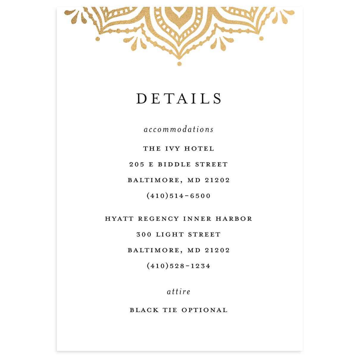 Gilded Adornment Wedding Enclosure Cards
