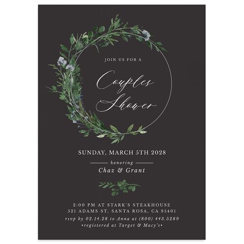 Leafy Hoops Bridal Shower Invitations Charcoal Signature Blank Standard