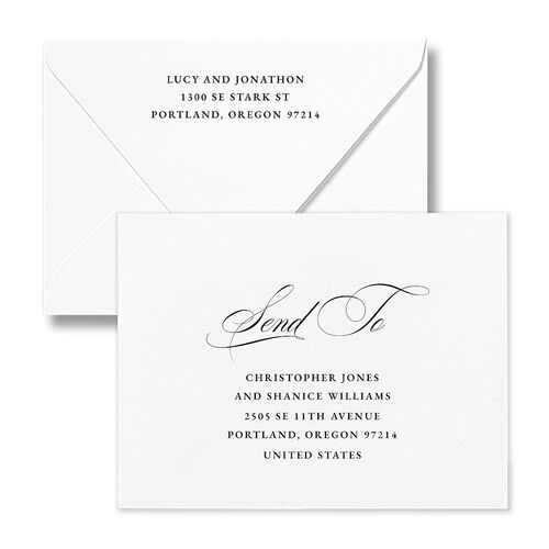 Branches Monogram Save the Date Petite Card Euro Envelopes Charcoal White Both Recipient and Return Addresses Luxe Signature