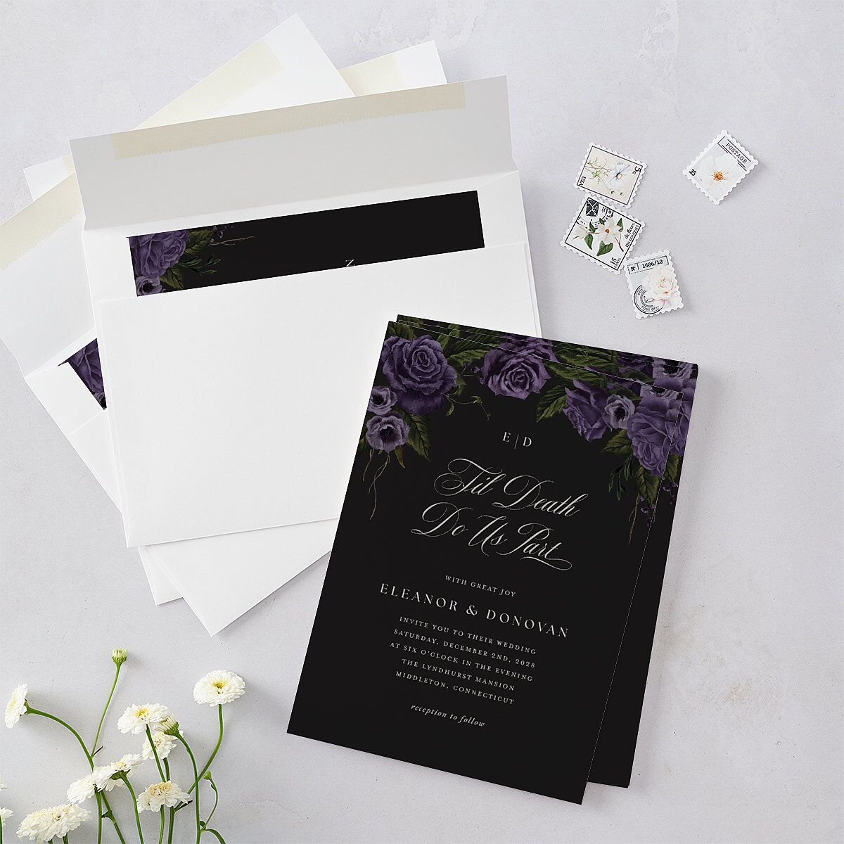 Dark Gothic Roses Wedding Invitations Regency Signature Blank No Standard