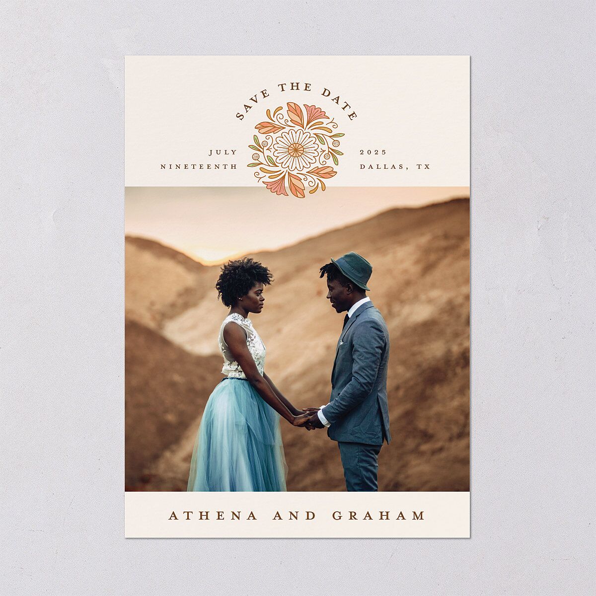 Intricate Vintage Save The Date Cards Peach Pink Signature smooth Blank No