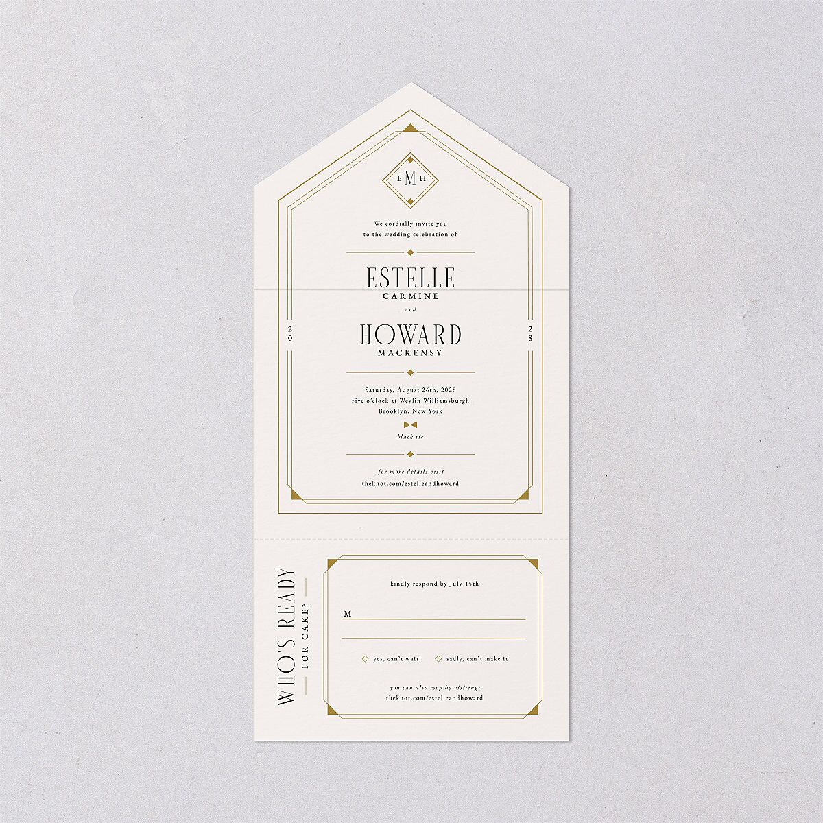 Old Hollywood Glam All-in-One Wedding Invitations Champagne Signature Light Both Recipient and Return Addresses No