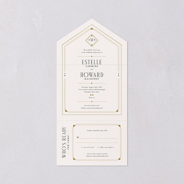 Old Hollywood Glam All-in-One Wedding Invitations Champagne Signature Light Both Recipient and Return Addresses No