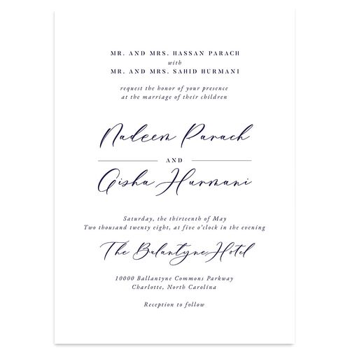Timeless Script Wedding Invitations Navy Signature Blank No Standard