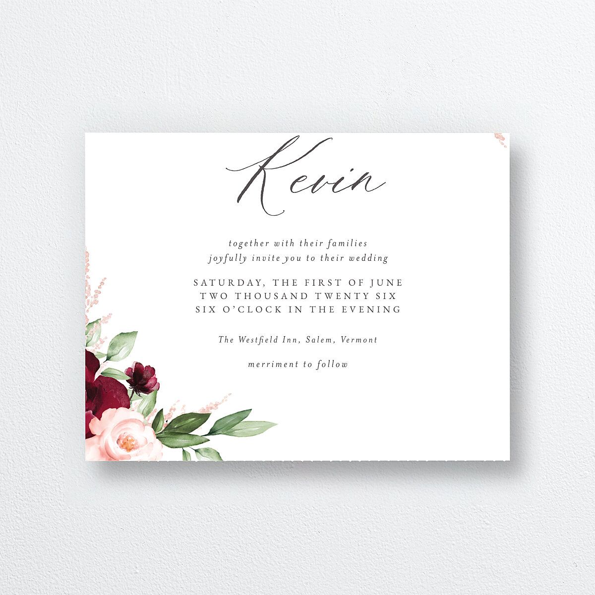 Beloved Floral All-in-One Wedding Invitations Dark Berry Signature Light Both Recipient and Return Addresses No