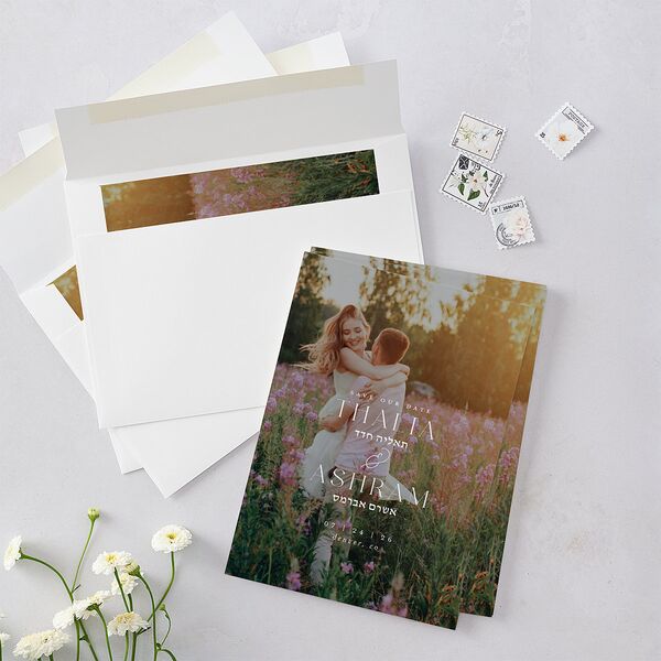 Graceful Chuppah Save the Date Cards Pure White Signature smooth Blank No