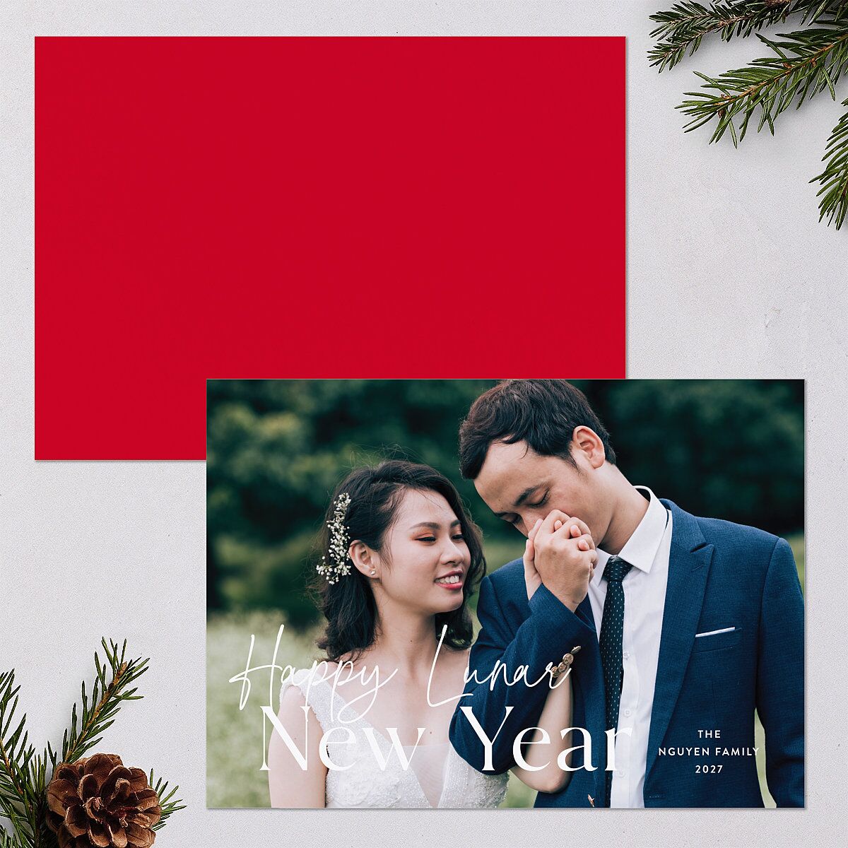 Happy Lunar New Year Holiday Cards Ruby Signature Blank Landscape Standard