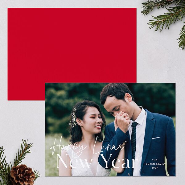 Happy Lunar New Year Holiday Cards Ruby Signature Blank Landscape Standard