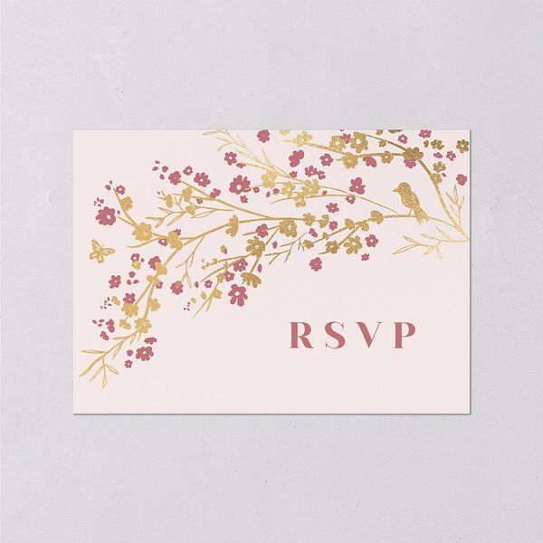 Cherry Blossoms Wedding Response Cards Gold Soft Pink Signature Standard