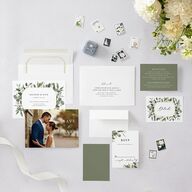 Eucalyptus Frame Save The Date Cards Pure White Signature smooth Blank No Standard
