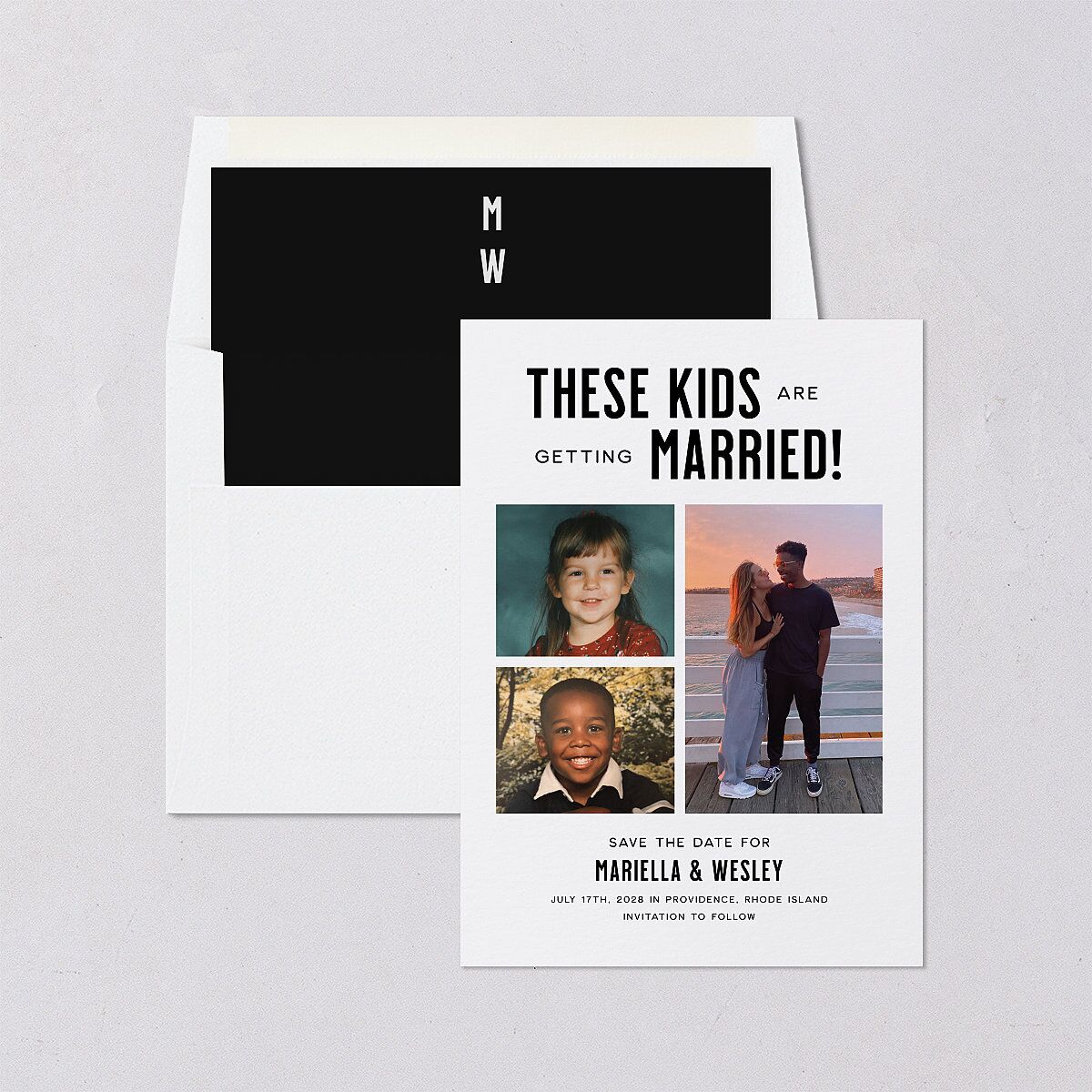 These Kids Save the Date Cards Pure White Signature smooth Blank No Standard