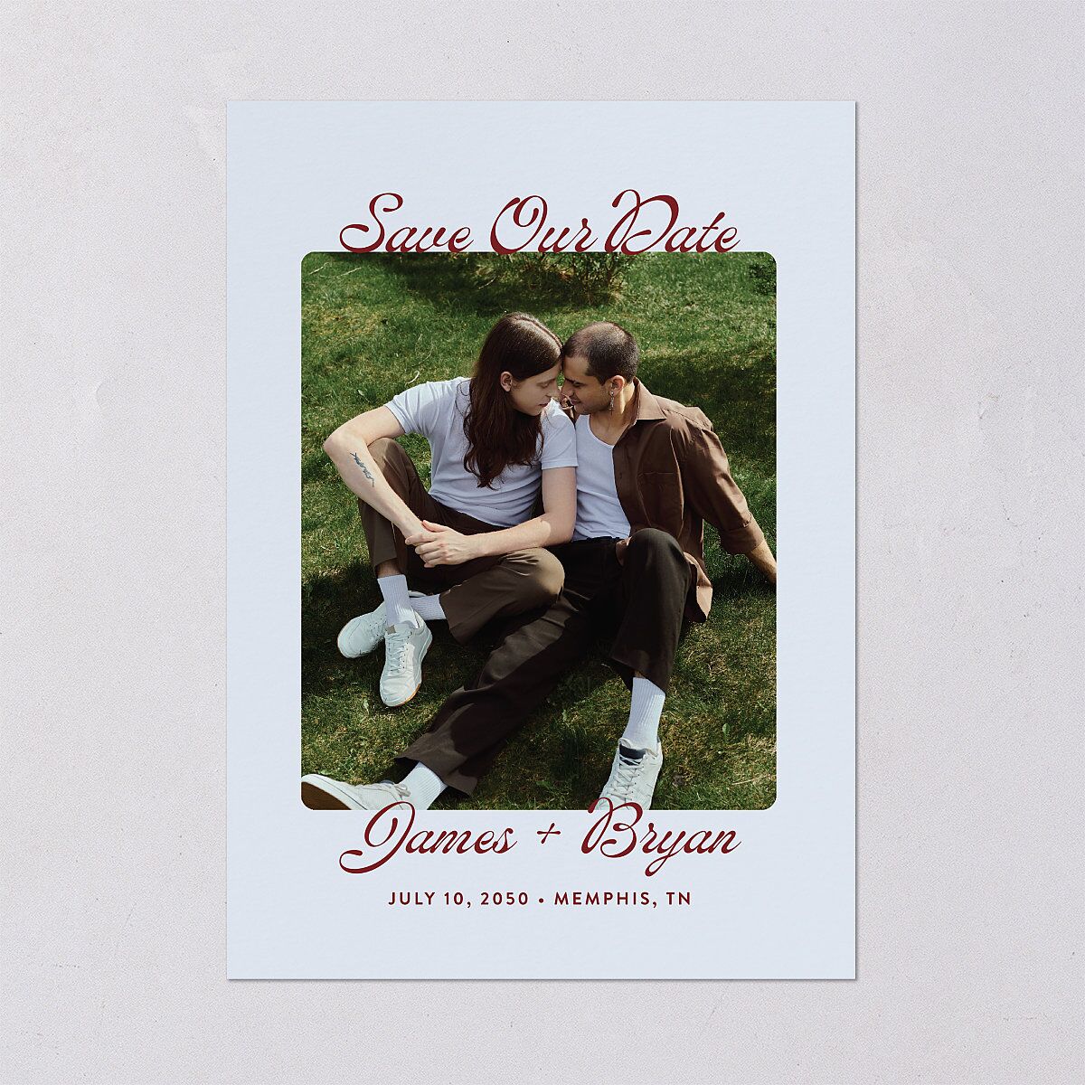 Retro Modern Photo Save the Date Cards Ice Blue Signature smooth Blank No Standard