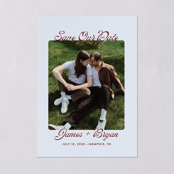Retro Modern Photo Save the Date Cards Ice Blue Signature smooth Blank No Standard