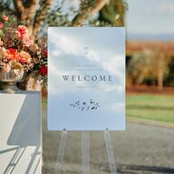 Timeless Floral Mirrored Acrylic Welcome Sign Medium Dusty Blue Mirrored Acrylic M Welcome Standard