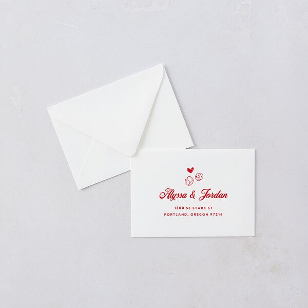 Hand Drawn Las Vegas Hearts Response Card Euro Envelopes White Crimson Return Address Luxe