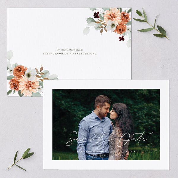 Eucalyptus Bouquet Save the Date Cards Terracotta Signature smooth Blank No Standard