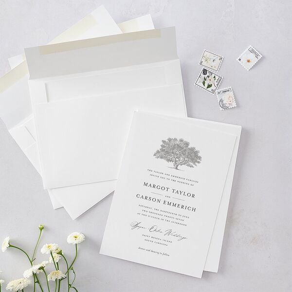 Southern Oak Tree Wedding Invitations Pure White Signature Blank No Standard