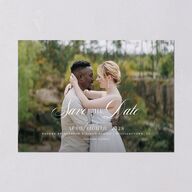 Formal Wisteria Garden Crest Save the Date Cards by Bridgerton Purple Haze Signature smooth Blank No