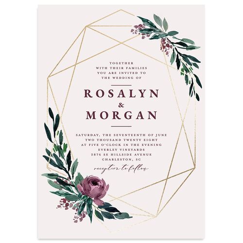 Gilded Botanical Foil Wedding Invitations Gold Mauve Signature Blank No Standard