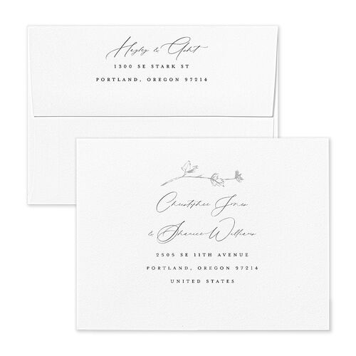 Shining Leaves Thank You Card Envelopes Pure White White Both Recipient and Return Addresses Signature Standard