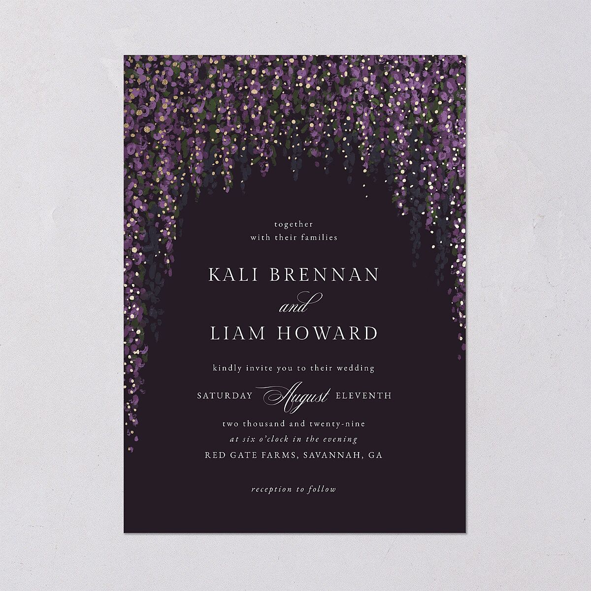 Elegant Fairytale Wisteria Foil Wedding Invitations Gold Regency Signature Blank No Standard