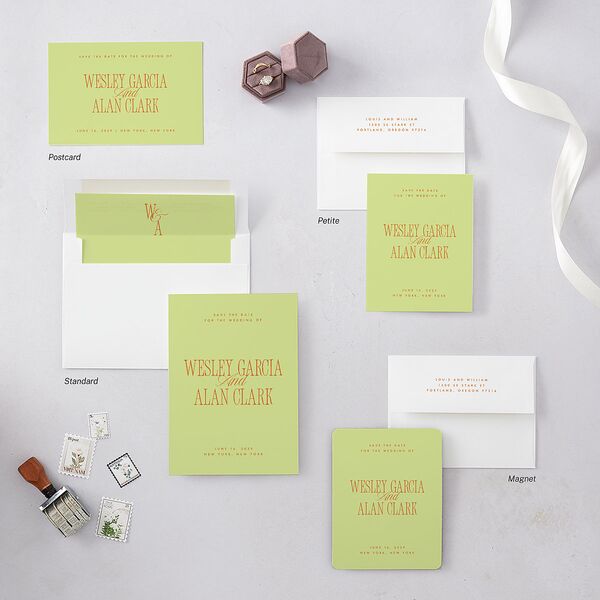 Hollywood Type Save the Date Cards Avocado Signature smooth Blank No Standard