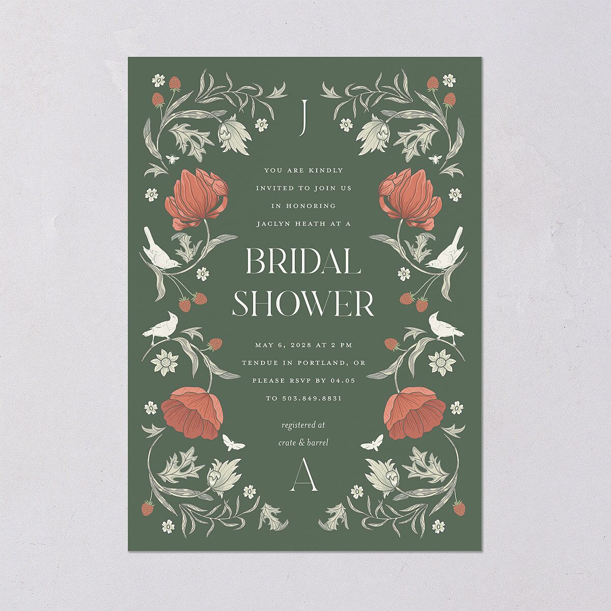 Crafted Garden Bridal Shower Invitations Deep Olive Signature Blank Standard