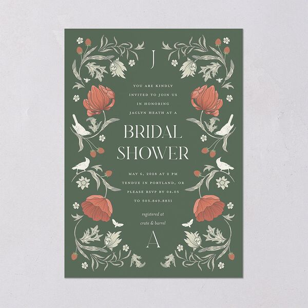 Crafted Garden Bridal Shower Invitations Deep Olive Signature Blank Standard