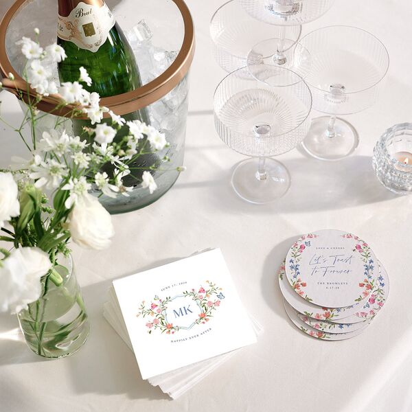Fairytale Wildflower Crest Cocktail Napkins Pure White Napkin Uncoined
