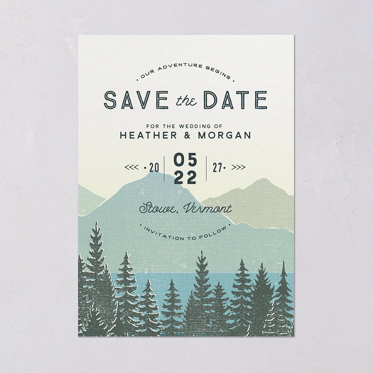 Vintage Mountain Save The Date Cards Pool Signature smooth Blank No Standard