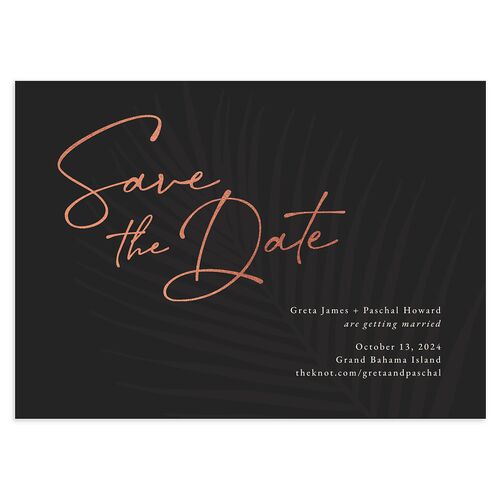 Lavish Palm Save The Date Cards Rose Gold Licorice Signature smooth Blank No Standard