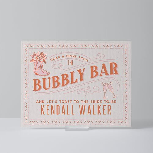 Boots and Bubbly Western I Do BBQ Bridal Shower Standard Bar Tabletop Sign Small Soft Peach Standard Outdoor Corrugated S Tabletop Bar